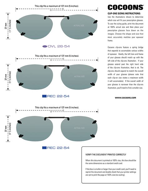 cocoons clip on size chart.